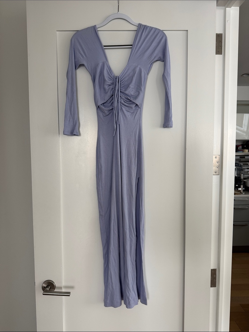 Ruched Tie-Front Midi Dress in Lavender